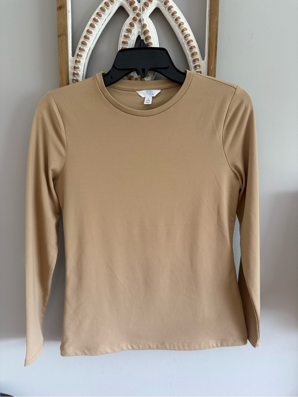 Time and Tru Tan Long Sleeve Crewneck Top